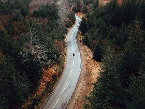 Preview wallpaper road, man, alone, aerial view