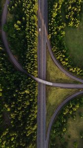 Preview wallpaper road, marking, aerial view, trees, forest