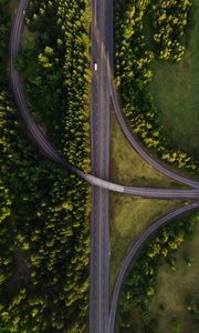 Preview wallpaper road, marking, aerial view, trees, forest