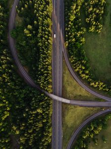 Preview wallpaper road, marking, aerial view, trees, forest