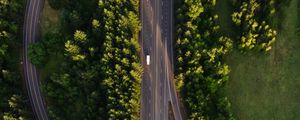 Preview wallpaper road, marking, aerial view, trees, forest