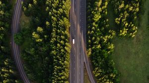 Preview wallpaper road, marking, aerial view, trees, forest