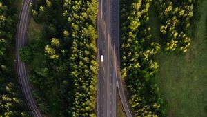 Preview wallpaper road, marking, aerial view, trees, forest