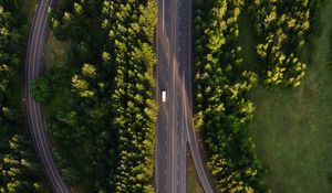 Preview wallpaper road, marking, aerial view, trees, forest