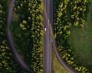 Preview wallpaper road, marking, aerial view, trees, forest