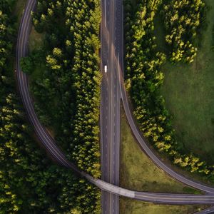 Preview wallpaper road, marking, aerial view, trees, forest