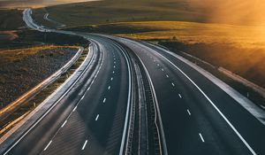 Preview wallpaper road, marking, asphalt, sunset