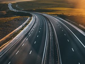 Preview wallpaper road, marking, asphalt, sunset