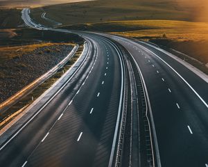 Preview wallpaper road, marking, asphalt, sunset