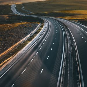 Preview wallpaper road, marking, asphalt, sunset