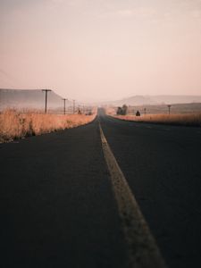 Preview wallpaper road, marking, asphalt, distance, wires