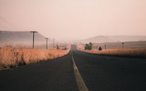 Preview wallpaper road, marking, asphalt, distance, wires