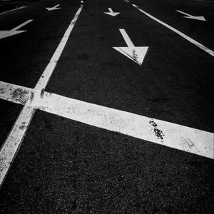 Preview wallpaper road, marking, bw, asphalt