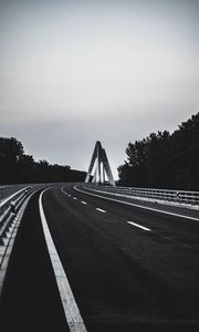 Preview wallpaper road, marking, bw, trees