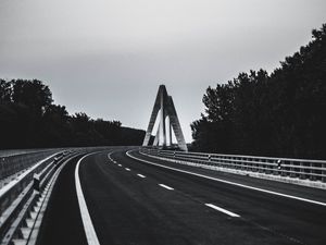 Preview wallpaper road, marking, bw, trees