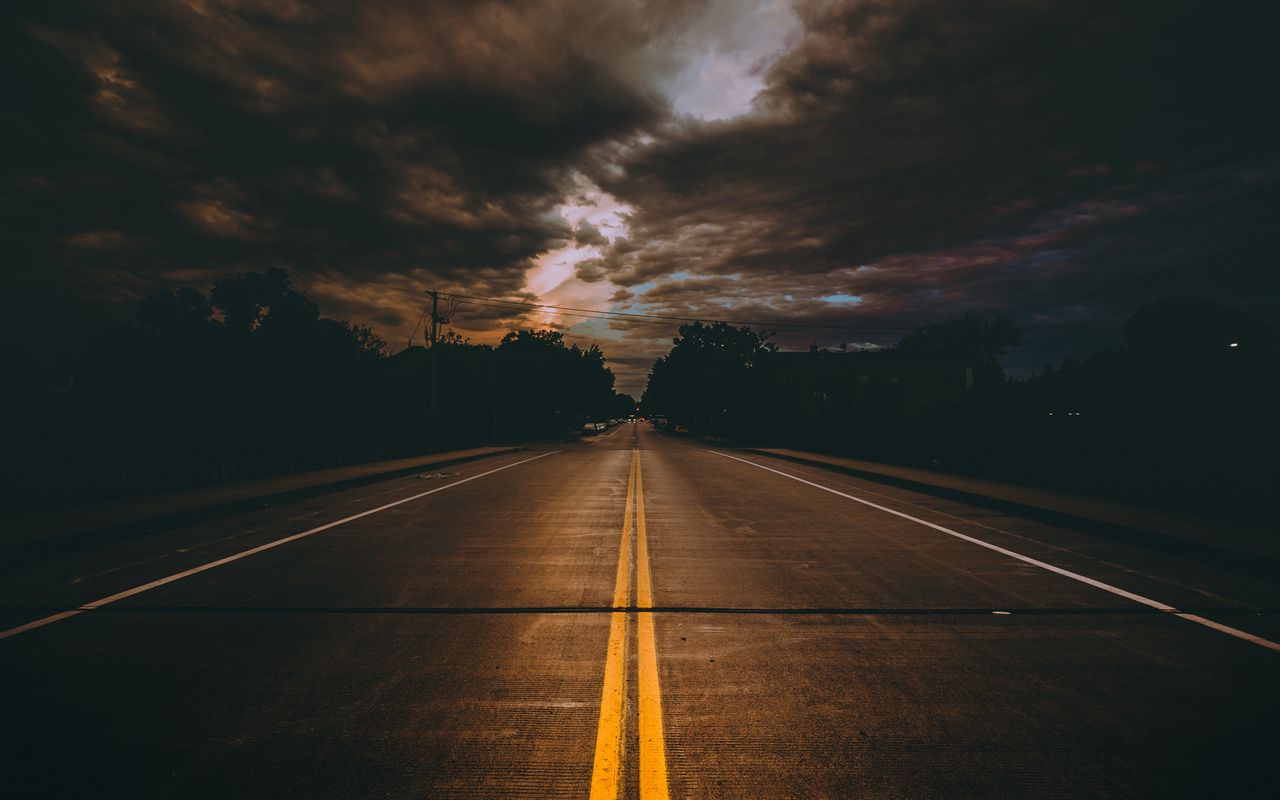 1280x800 Wallpaper road, marking, cloudy, clouds, minneapolis, united states
