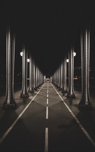 Preview wallpaper road, marking, columns, night