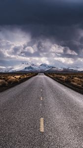 Preview wallpaper road, marking, distance, mountains, clouds