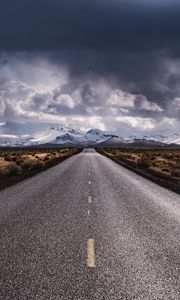 Preview wallpaper road, marking, distance, mountains, clouds