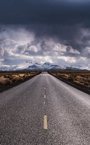 Preview wallpaper road, marking, distance, mountains, clouds