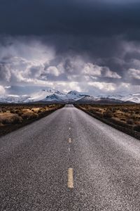 Preview wallpaper road, marking, distance, mountains, clouds