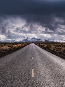 Preview wallpaper road, marking, distance, mountains, clouds