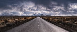 Preview wallpaper road, marking, distance, mountains, clouds