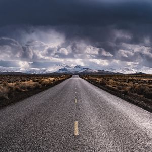 Preview wallpaper road, marking, distance, mountains, clouds