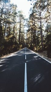 Preview wallpaper road, marking, distance, trees, forest