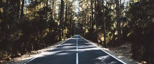 Preview wallpaper road, marking, distance, trees, forest