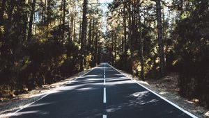 Preview wallpaper road, marking, distance, trees, forest