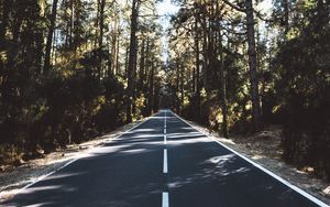 Preview wallpaper road, marking, distance, trees, forest