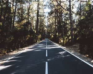 Preview wallpaper road, marking, distance, trees, forest