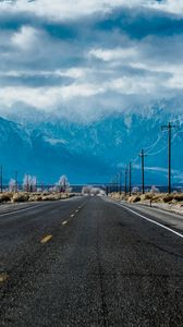 Preview wallpaper road, marking, distance, mountains, bushes