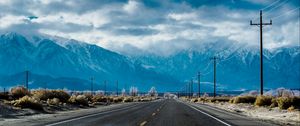 Preview wallpaper road, marking, distance, mountains, bushes