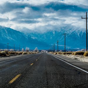 Preview wallpaper road, marking, distance, mountains, bushes