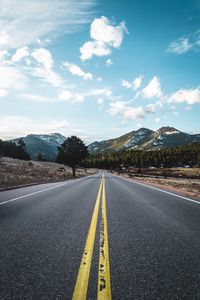 Preview wallpaper road, marking, distance, mountains, trees