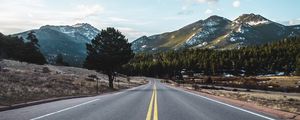 Preview wallpaper road, marking, distance, mountains, trees