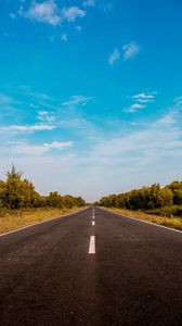 Preview wallpaper road, marking, distance, bushes, sky