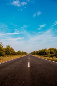 Preview wallpaper road, marking, distance, bushes, sky