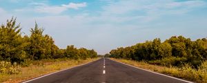 Preview wallpaper road, marking, distance, bushes, sky