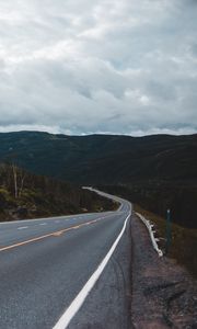 Preview wallpaper road, marking, distance, trees, hills