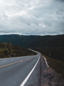 Preview wallpaper road, marking, distance, trees, hills