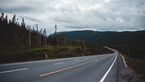 Preview wallpaper road, marking, distance, trees, hills