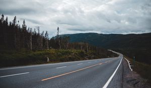 Preview wallpaper road, marking, distance, trees, hills