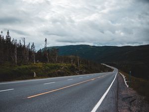 Preview wallpaper road, marking, distance, trees, hills