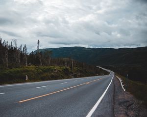 Preview wallpaper road, marking, distance, trees, hills