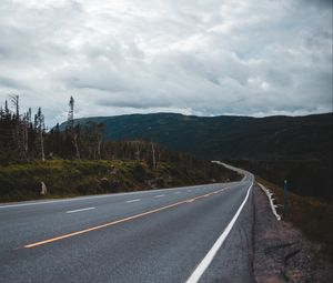 Preview wallpaper road, marking, distance, trees, hills