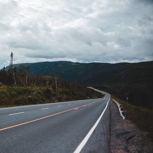 Preview wallpaper road, marking, distance, trees, hills