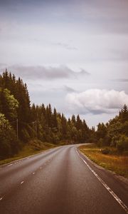 Preview wallpaper road, marking, distance, trees, forest, sky